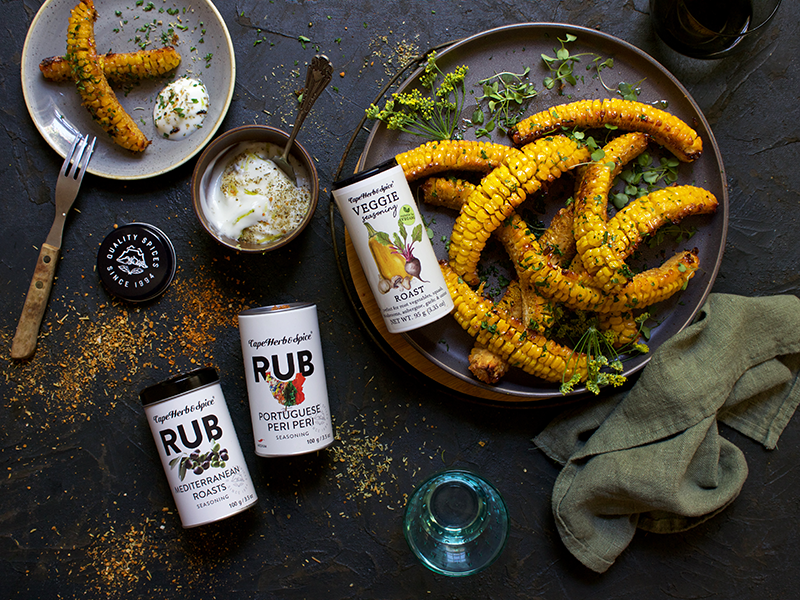 SPICY SWEETCORN RIBS WITH CREAMY HERB DIP